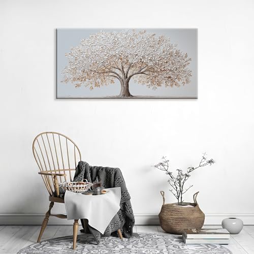 White Canvas Wall Art Prints 24"X48" Tree Of Life Wall Art For Bedroom - color: HX9C, size: 48"L x 24"W