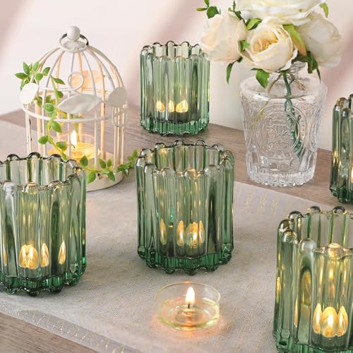 6 Pcs Votive Candle Holder, Green Glass Tea Light Candle Holders - color: Green