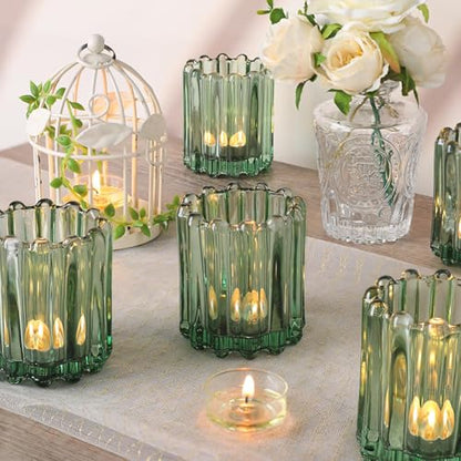 6 Pcs Votive Candle Holder, Green Glass Tea Light Candle Holders - color: Green