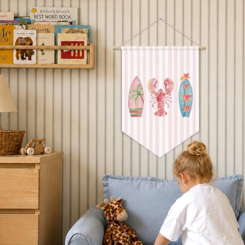 Preppy Pink Beach Coastal Surf Girls Room Decor Wall Hanging Flag - color: 08-Preppy Pink Beach Coastal(Beige)