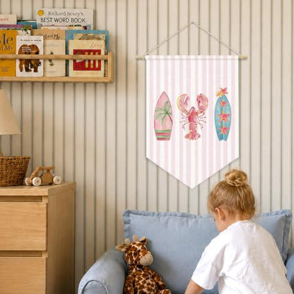 Preppy Pink Beach Coastal Surf Girls Room Decor Wall Hanging Flag - color: 08-Preppy Pink Beach Coastal(Beige)