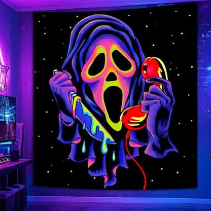 SparkLia Blacklight Horror Skull Tapestry, UV Reactive Neon Scary Face Wall Hanging, Glow in the Dark Spooky Decor for Bedroom, Gaming Room Party Decor - 30" x 40"