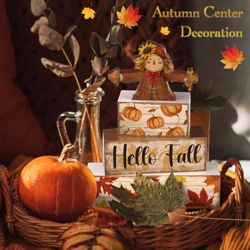 4 Pcs Hello Fall Decoration for Home Scarecrow Pumpkin Table Centerpiece - style: Cute Scarecrow