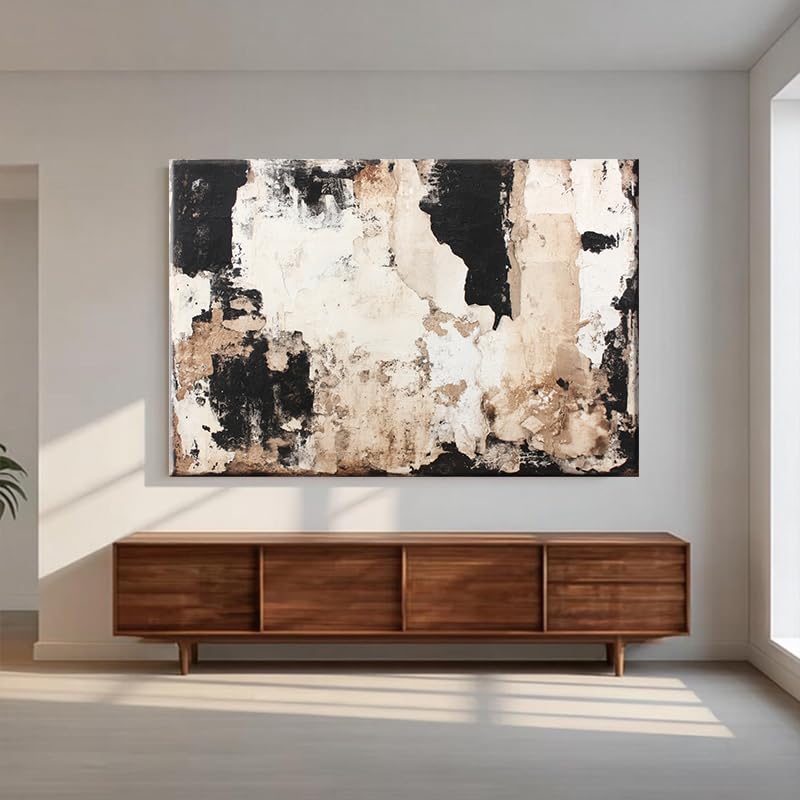 EVERLASTING STROKES Modern Abstract Textured Canvas Wall Art Black Cream Painting for Living Room Bedroom Home Office Decor (001,12 * 18in) - size: 12*18in