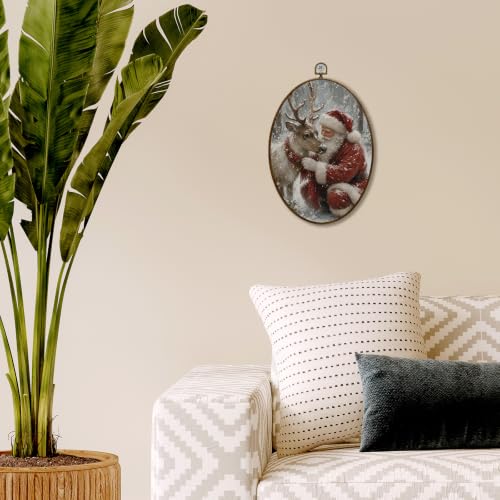 JQF Winter Christmas Santa Reindeer Oval Wall Decor Framed 8.5x11.5 Inch - color: santa-6