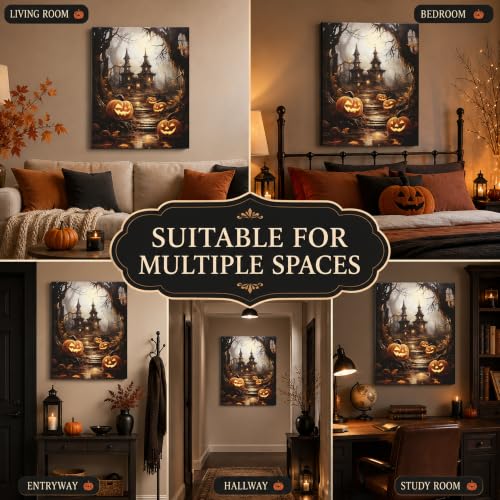 Halloween Wall Art, Gothic Haunted House and Pumpkin Halloween Pictures - color: Halloween01, size: 6"L x 8"W