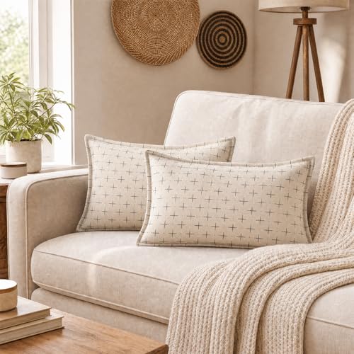 AVOIN colorlife Beige Flange Edge Throw Pillow Covers 20x12 Inch 2PC - color: Beige, size: 20" x 12" (Pack of 2)