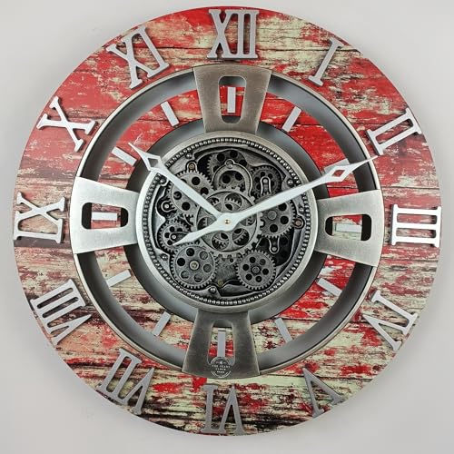 ImprovingLife The Gears Clock Real Moving Gear Wall Clock England Line (Red Lava, 24 inches (60 cm)) - color: Red Lava, size: 24 inches (60 cm)
