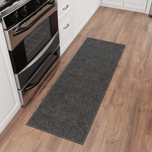 Ottomanson Door Mat Indoor Entryway Runner Rug – Non-Slip Durable Low-Pile Runner with Stain-Resistant Surface, 20" x 59", Black - color: Black
