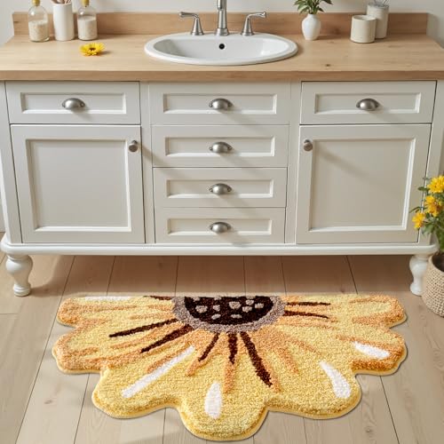 LUMI Floral Bathroom Rug, Absorbent Non Slip Bath Mat, 20"x36" - color: Floral-sunflower