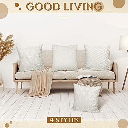 Mepase Boho Decorative Throw Pillow Covers 18 x 18 Set of 4, Cream White