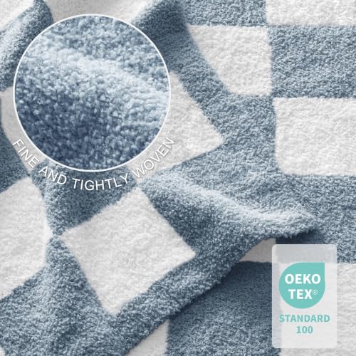 Exclusivo Mezcla Checkered Knit Throw Blanket for Couch, Stone Blue - color: Stone Blue, size: Throw (50"x60")
