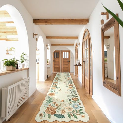 Lahome Floral Hallway Runner Rug Non Slip, 2'6''x10' Soft Washable Runner - color: Beige, size: 2.6' x 10'(Runner)