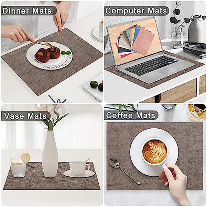 Homaxy PU Faux Leather Placemats for Dining Table, Set of 6, Dark Brown - color: Dark Brown
