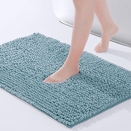 FRESHMINT Large Chenille Bathroom Rugs Mat 36”x24”, Non-Slip Bath Mat for Bathroom Floor & Bathtub, Washable Soft Shower Shag Bath Rugs, Soft Fluffy Thick Water Absorbent Microfiber Shower Mat, Blue - color: Blue, size: 2' x 3' (Rectangular)