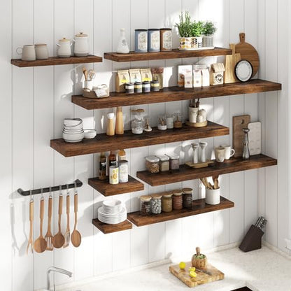 72 Inch Floating Shelves, 12"Deep Wall Shelf, 80 Lbs Capacity, Brown, 2pcs - color: Brown, size: 72"Wx12"Dx1.5"H