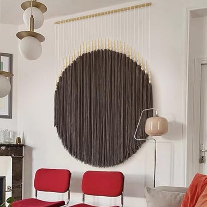 Macrame Wall Hanging Brown Geometric Art Beaded HandmadeTassel 39"W*55"L - color: Light coffee