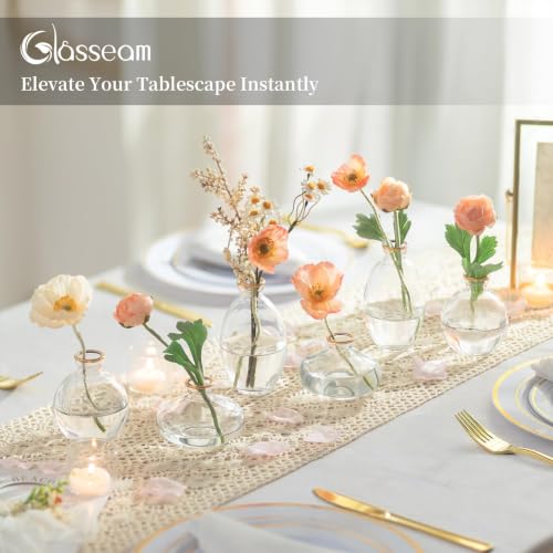 Glasseam Glass Bud Vase for Centerpieces: 12Pcs Clear Mini Small Vases Bulk - color: Gold Rim, size: 4 Sets