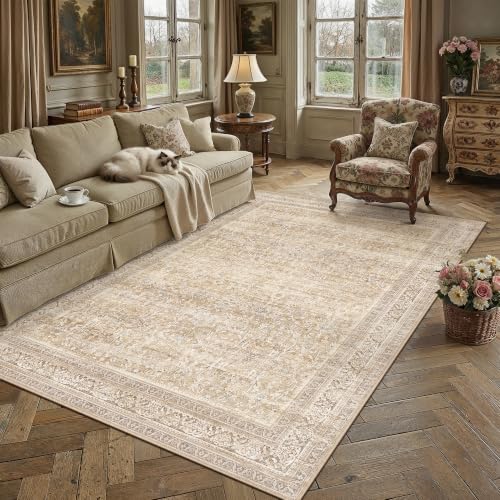 5x7 Beige Neutral Retro Area Rug - color: Retro | Beige, size: 5' x 7' (Rectangular)