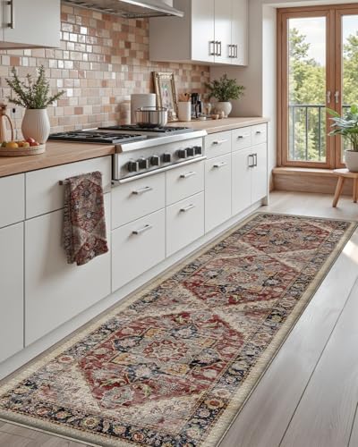 DEXI Kitchen Floor Mats Cushioned Anti Fatigue Runner Rug, 24x87 - color: Red/Beige, size: 87"L x 24"W x 0.4"Th