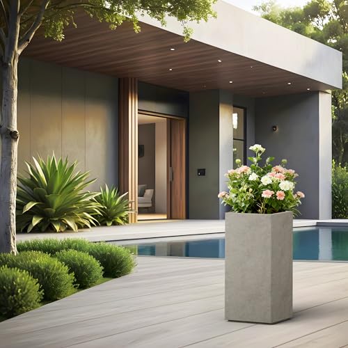 Kante Weathered Concrete Planter 23.6" Tall All-Weather Square Accent Pot - color: Weathered Concrete, size: 23.6" H