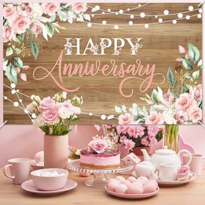 Avezano Happy Anniversary Backdrop Banner for Women, 6x3.6ft