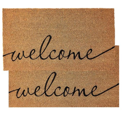 KANKUN Coco Coir Door Mat with Heavy Duty Backing, Welcome Doormat (17" x 30"), Doormat Entrance (Welcome1-2Pack) - color: Welcome1 - 2pack