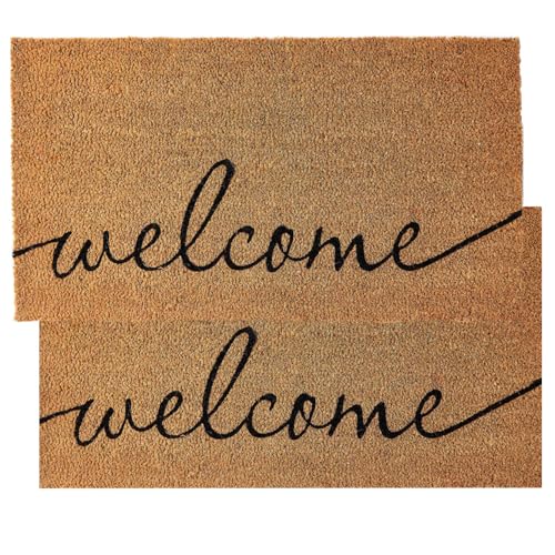 KANKUN Coco Coir Door Mat with Heavy Duty Backing, Welcome Doormat (17" x 30"), Doormat Entrance (Welcome1-2Pack) - color: Welcome1 - 2pack