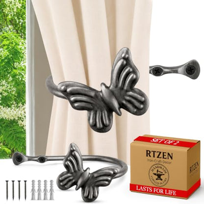 RTZEN Metal Curtain Tiebacks, Drapery Holders for Wall, 2 Pcs - size: Medium, style: Butterfly - BZ