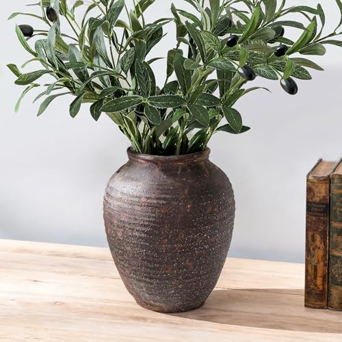 Ceramic Flower Vase, 7.4 Inch Rustic Farmhouse Pottery Decor - color: 205-2-7.4in