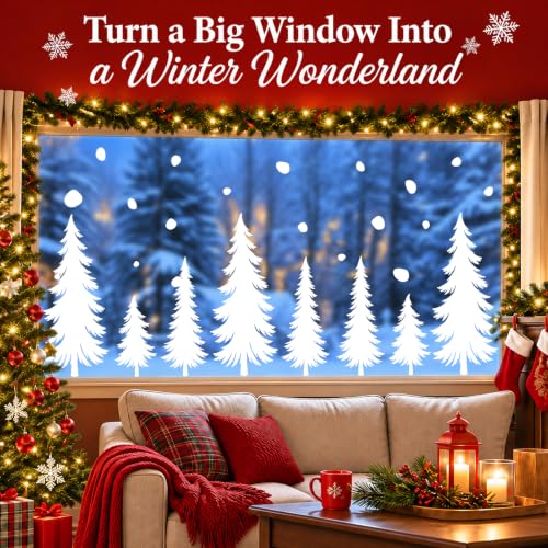8 Sheets Christmas Window Clings Tree Decor, Christmas Decorations Stickers - color: Snowy Trees