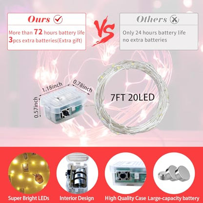 24 Pack Red Fairy Lights 7Ft 20 LED Twinkle String Lights 3 Modes Battery Operated Waterproof Firefly Starry for Mason Jar Party Table Centerpieces Halloween Christmas Valentines Day - color: Red, size: 24