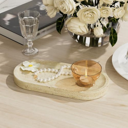 Decorative Trays with Natural Patterns,9.8x4.7x0.7in,Travertine - color: Travertine