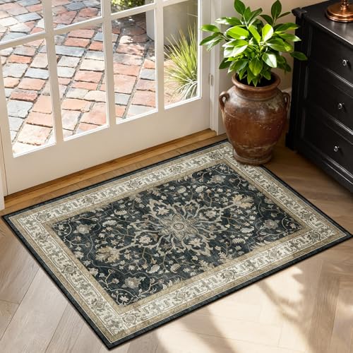 RELEANY Washable Vacuum-Friendly Area Rugs 2'x3' Black/Vintage - color: Black/Vintage, size: 2' x 3' (Rectangular)