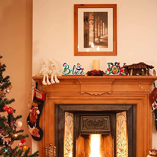 Blulu Christmas Wooden Signs Tabletop Farmhouse Centerpieces, Red, 3 Pcs - color: Red