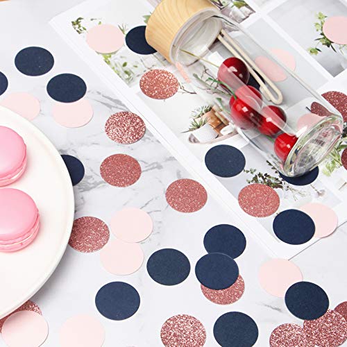 Navy Blue Pink Rose Gold Confetti 300pcs Gender Reveal Party Decorations Glitter Birthday Table Confetti Graduation Wedding Baby Shower Decoration Paper Dots Lasting Surprise - color: Navy Blue Pink Rose Gold