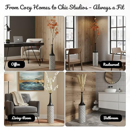 Leewadee Large Floor Vase 26 inches Metal for Pampas Grass, Dried Flowers - color: Black, White