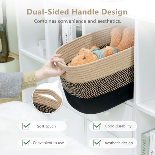 ECDYQXVU 15x10x9 Inch Woven Cotton Rope Storage Basket, 3 Pack - color: Gradient Black/Brown, size: 3 Pack