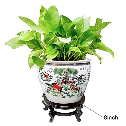 Feng Shui Chinese Wooden Fishbowl Planter Display Stand (4 Inch)
