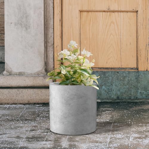 Kante Small Round Cylinder Pale Gray Concrete Planter 9.8" Tall, Outdoor - color: Natural Concrete, size: 9.8" Dia
