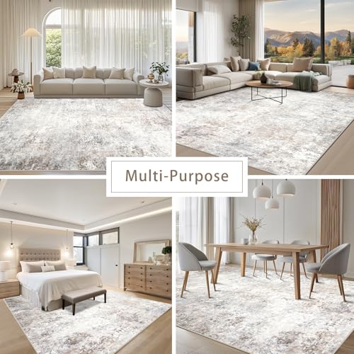 Beige Grey Washable Rugs 8x10 Area Rugs for Living Room,Bedroom,Dining Room - color: Brown-grey-beige-slate, size: 8' x 10' (Rectangular)