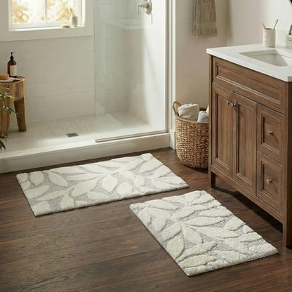 Lavish Home Bathroom Rug Set, Gray, 2-Piece-Set, 35”x22”/25”x18” - color: Grey