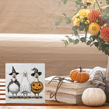 Witch Ghost Silly Goose Halloween Wood Decor Sign - color: Goose