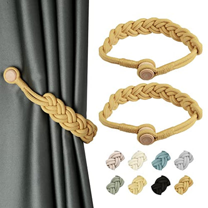 BEL AVENIR Curtain Tiebacks Magnetic 2 Pack Woven Drapery Holdback - color: Gold New- 2pack