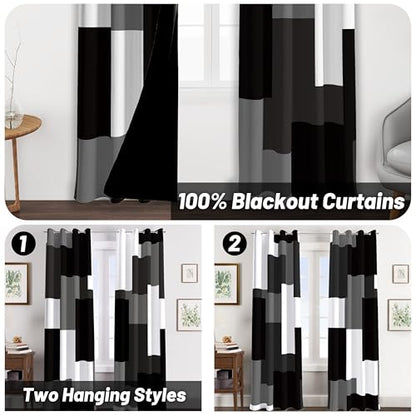 Tyrot Black White Grey Blackout Curtains for Bedroom Living Room 63 inch - color: Grey, size: 52"W x 63"L (Pack of 2)
