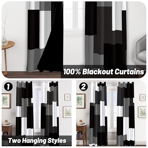 Tyrot Black White Grey Blackout Curtains for Bedroom Living Room 63 inch - color: Grey, size: 52"W x 63"L (Pack of 2)