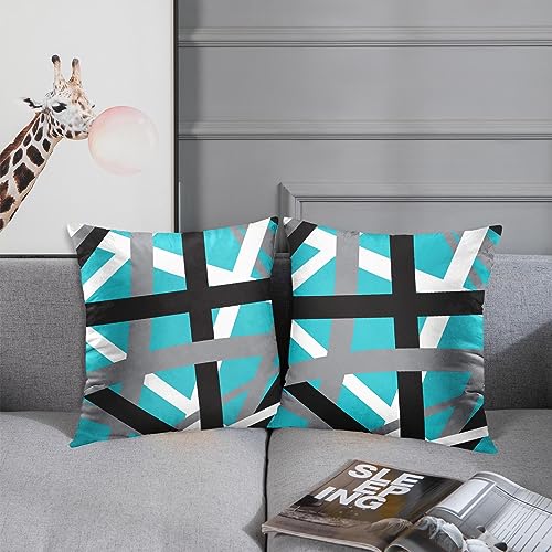 Emvency Throw Pillow Covers Set of 2, 18 x 18 Inch, Retro Striped Teal - color: Teal, size: 18" x 18" (Pack of 2)