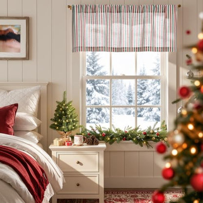 jinchan Linen Boxter Stripe Valances for Window 16 inch,Xmas Green, 1 Panel - color: Boxter Stripe | Xmas Green on Linen, size: 50"W x 16"L (Pack of 1)