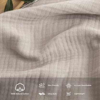 FOSSA Muslin Blanket 4-Layer 100% Cotton Gauze Blanket with Fringe 50"x60" - color: Beige Gray, size: Throw (60" × 50")