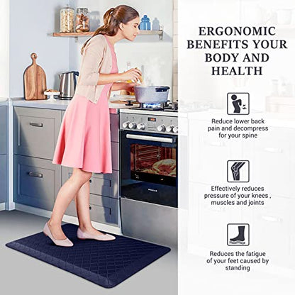 HappyTrends Kitchen Floor Mat - 4/5 Inch Thick Anti-Fatigue Kitchen Rug - color: Blue, size: 28"L x 17.3"W x 0.8"Th